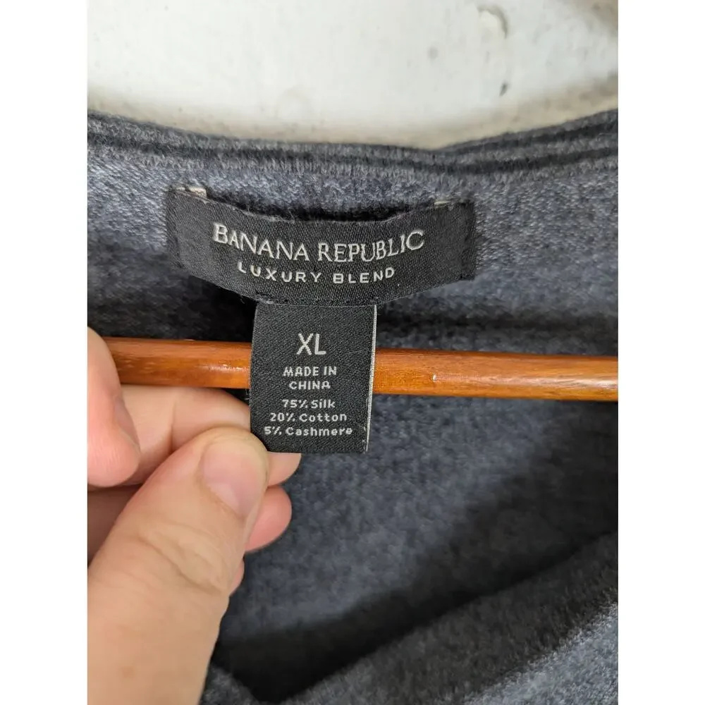 Banana Republic Silk Sweater Mens XL Grey Luxury Blend Cashmere Office Pullover